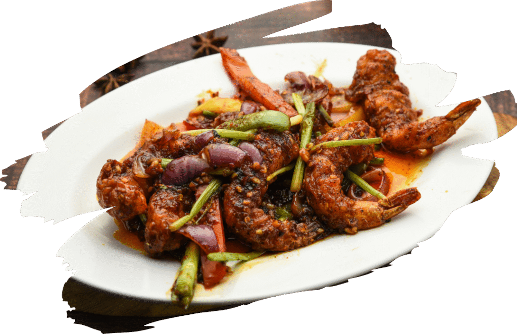 Large, fresh tiger prawns, garlic, chili, and oil